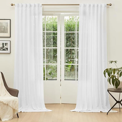 MYSKY HOME Floor to Ceiling Curtains 102 Inches White Sheer Window Drapes 2 - Image 2