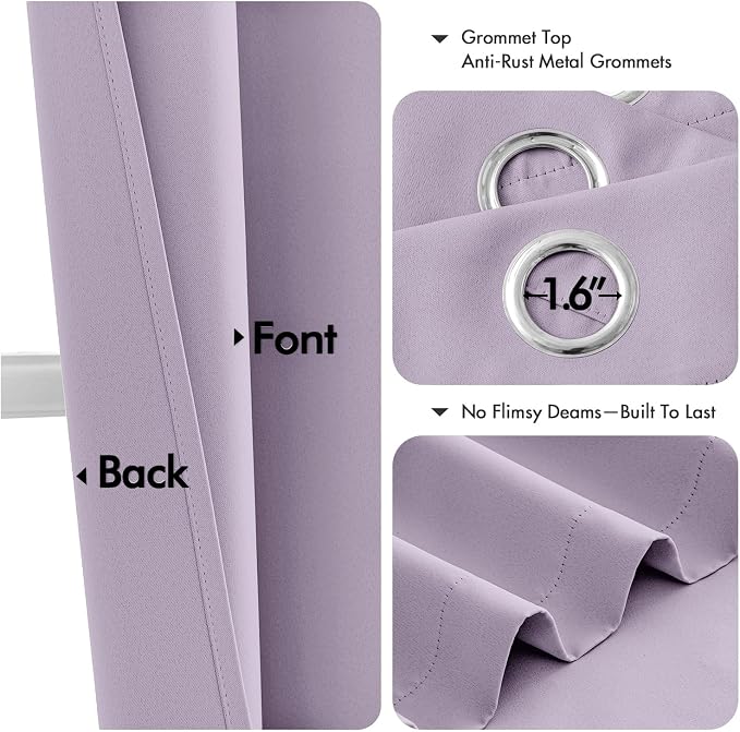 MIULEE Blackout Curtains for Bedroom 2 Panels 40 x 45 Inch Long Lilac | Thermal - Image 4