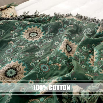 Boho Throw Blanket for Bed 100% Cotton Ultra Soft Rustic Quilt Summer Blanket - Image 7