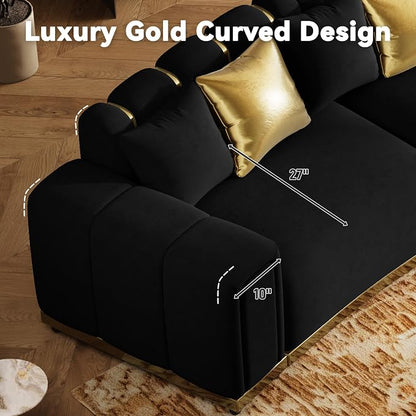 Oversized Luxury Chesterfield Sofa Set Velvet Black and Gold Couch - Image 7