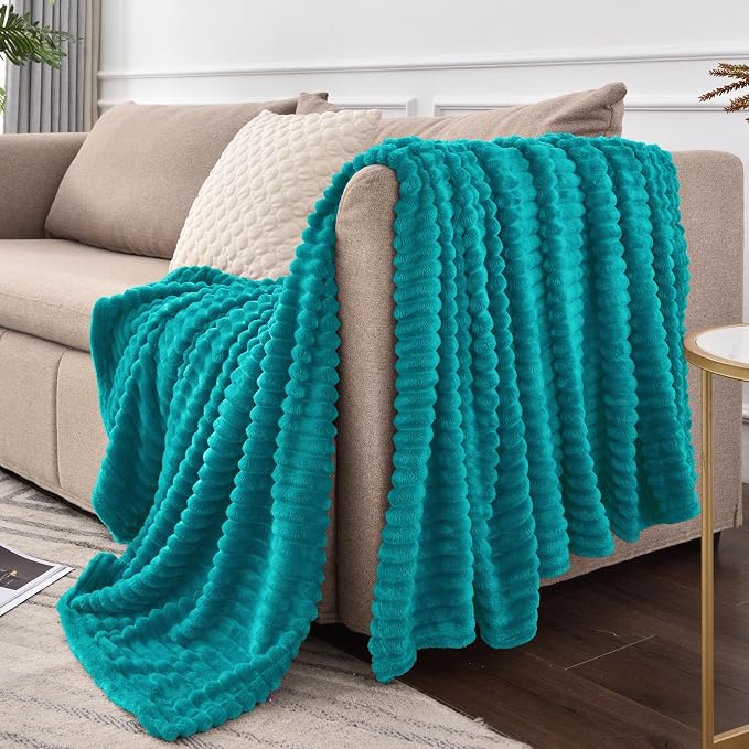 BEDELITE Ribbed Jacquard Ocean Blue Fleece Twin Blanket - Image 8