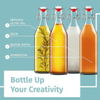Otis Classic Swing Top Glass Bottles - Set of 6, 16oz w/Marker & Labels - Clear Bottle with Caps for Juice, Water, Kombucha, Wine, Beer Brewing, Kefir Milk or Eggnog