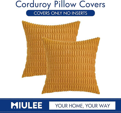 MIULEE Corduroy Decorative Throw Pillow Covers 16x16 Gold Yellow Pack of 2 | - Image 6