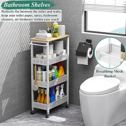 OKZEST Utility Slim Storage Cart, 4-Tier Narrow Bathroom Organizers and Storage - Image 3