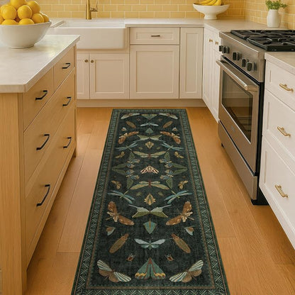 Insect 2x7 Stain Resistant Kitchen Runner Rugs, Vintage Bathroon Rug Non Skid by HazoHaus