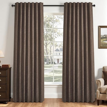 Topfinel Dark Brown 90 Inch Blackout Linen Curtains - Image 4
