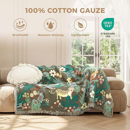 LUTBM Boho Throw Blanket for Bed Cotton Soft Lightweight Quilt Summer Blanket - Image 2