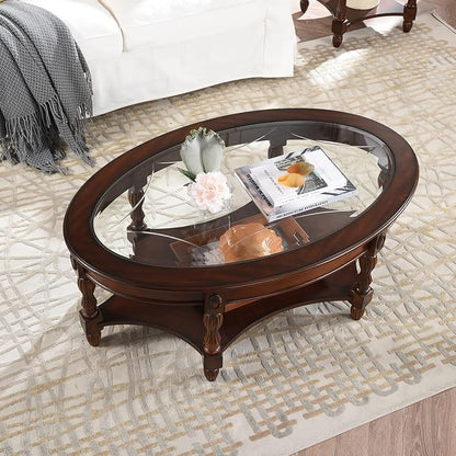 Traditional Solid Wood Oval Coffee Table, Elegant Center Table - Image 7