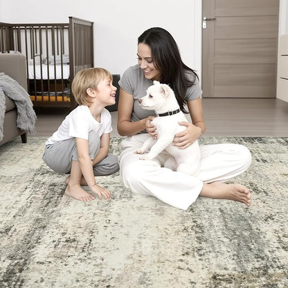 2x5 Washable Runner Rug：Modern Abstract Soft Carpet Ash Brown | - Image 2