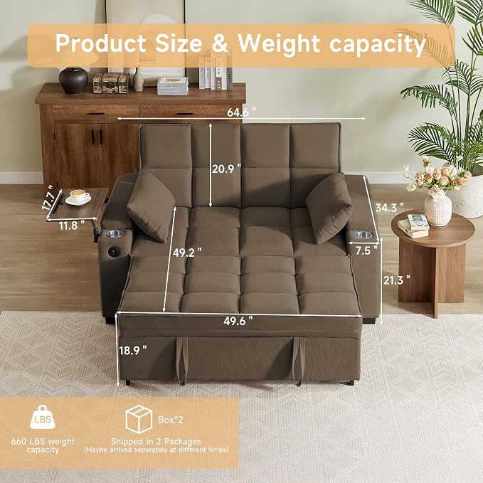 Auvsoce 65'' Chaise Lounge Chair Indoor, 3-in-1 Convertible Sofa Bed - Image 2