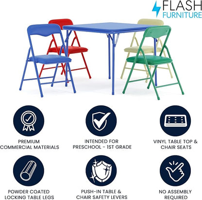 Flash Furniture Mindy Kids 5-Piece set Folding Square Table and Chairs Set - Image 5