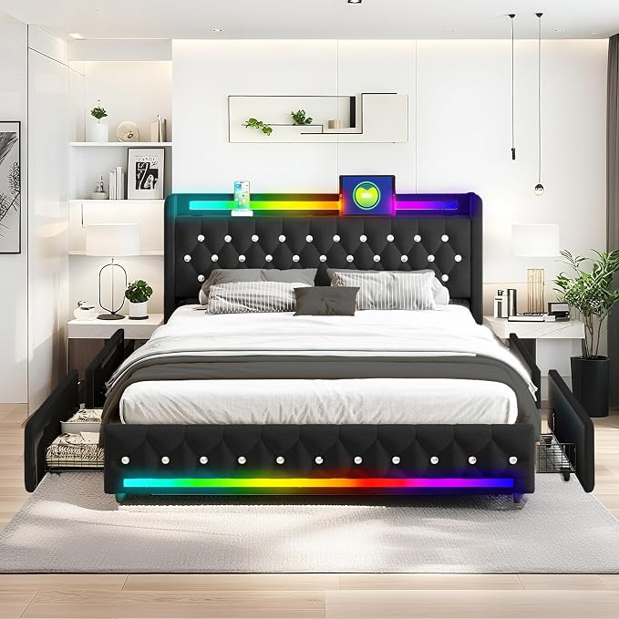 Music Player Bed with Bluetooth Speakers, Queen Size Smart Bed, USB&Type C - Image 5