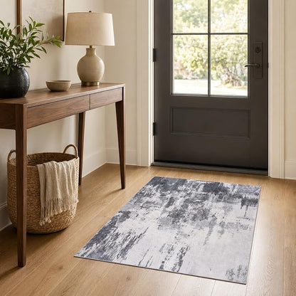 Entrance Rugs Indoor 2x3 Dark Grey Entry Rug Washable Abstract Small Area Rug by OmpaaHomeDecor