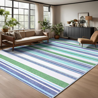 Area Rug 4x6 Blue Rug Washable Rugs Non Slip Low Pile Small Carpet - Image 4