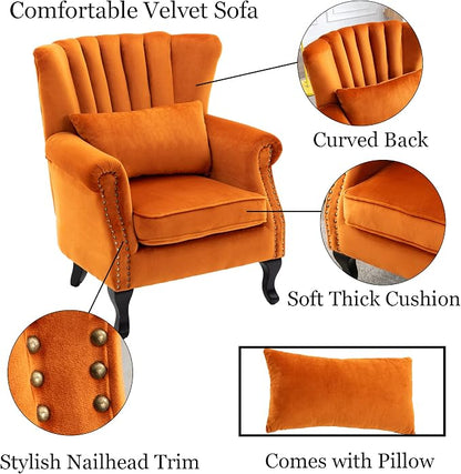 Mid Century Accent Chair Modern Tufted Wingback Armchairs Club Chair Velvet - Image 7