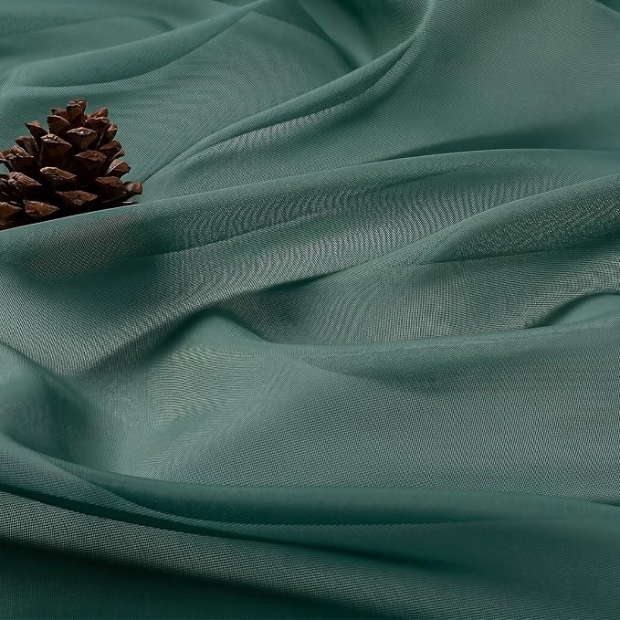 Hunter Green Sheer Curtains 63 Inches Long 2 Panels Set, Light Filtering Sheer - Image 5