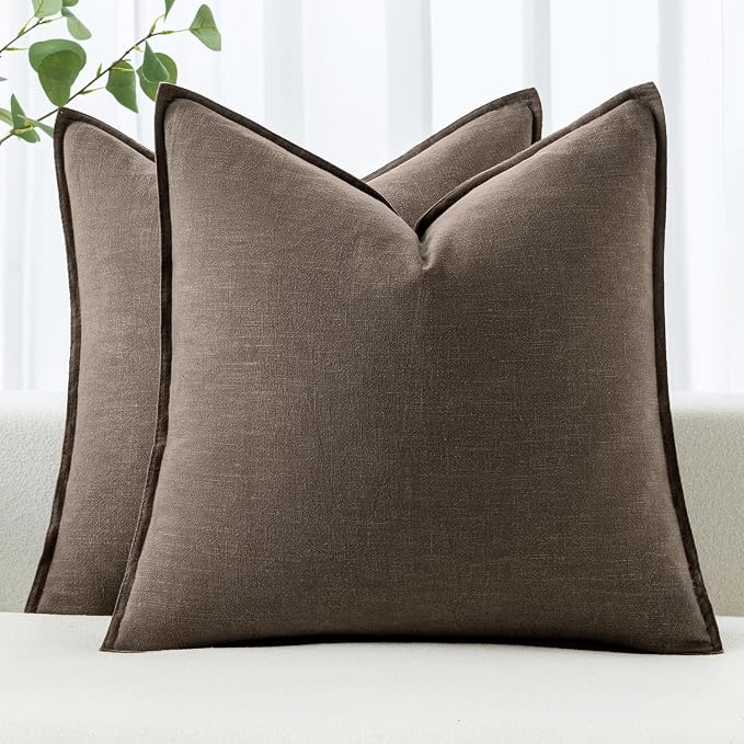 MIULEE Decorative Linen Pillow Covers 20x20 Inch Coffee | Boho Farmhouse​ ​Fall by MIULEE