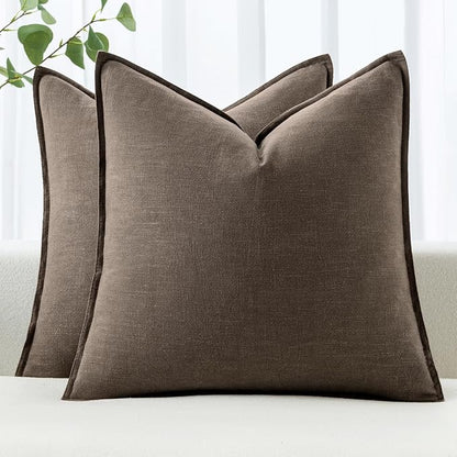 MIULEE Decorative Linen Pillow Covers 18x18 Inch Coffee | Boho Farmhouse​ ​Fall by MIULEE