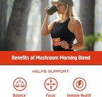 OM MUSHROOM SUPERFOOD Morning Energy Blend Mushroom Powder Drink, 8.47 Ounce Canister, Coffee Free Energy Drink with Cordyceps, Vitamin D2, Agaricus Bisporus, Lion's Mane, Rhodiola, and Turkey Tail