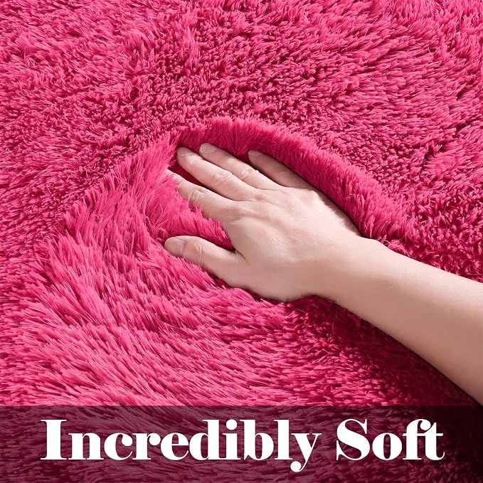 Hot Pink Rugs for Living Room Bedroom, Fluffy 5x8 Bedside Area Rug, Soft Plush - Image 2