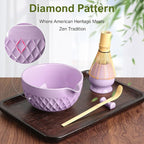 Matcha Whisk Set, 7 Pcs Matcha Kit, Ceramic Matcha Set Includes Matcha Bowl with Spout, Matcha Whisk and Holder, Bamboo Scoop, Scoop Rest, Sifter and Tea Towel (Royal Purple)