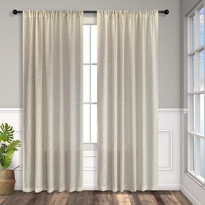 Beige Curtains 63 Inch Length for Bedroom Set of 2 Panels Back Tab Rod Pocket - Image 8