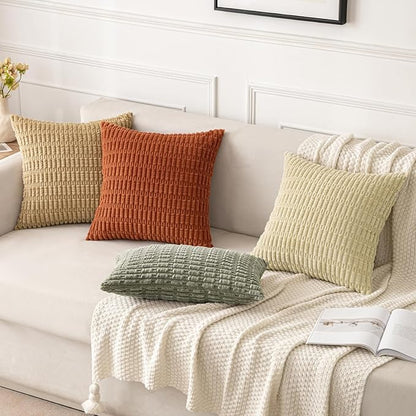 MIULEE Corduroy Decorative Throw Pillow Covers 18x18 Light Olive Pack of 2 | - Image 7