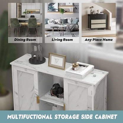 TaoHFE Marble Top Narrow Sideboard Cabinet, Modern White Marble Side Buffet - Image 4