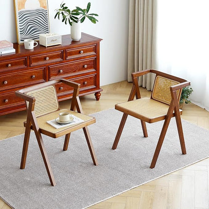 Furlide Rattan Dining Chairs Set of 2, Mid-Century Accent Armchair, Wicker Chair - Image 8