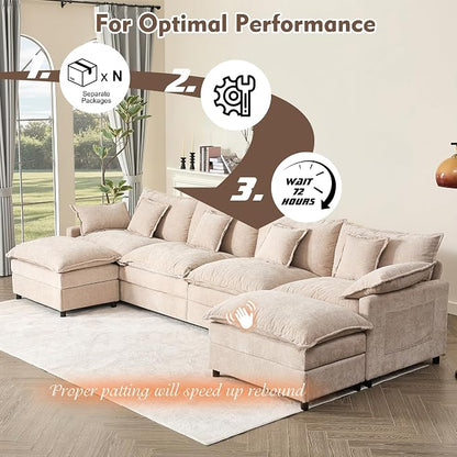 GOSUHI 142.5" U Shaped Couch, Modular Sectional Sofa, 3-Seater Comfy Cloud Couch - Image 7