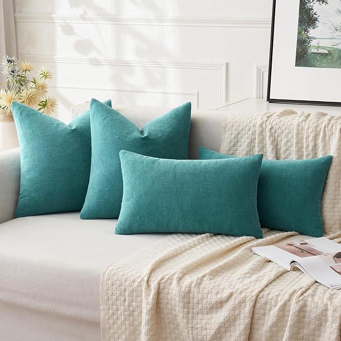 MIULEE Teal Chenille Couch Throw Pillow Covers, 18x18 | Set of 2, Soft Coastal - Image 2