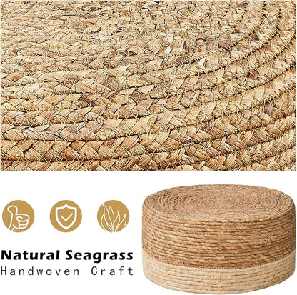 Cpintltr Foot Stool Natural Seagrass Hand Weave Poufs Round Ottoman - Image 6
