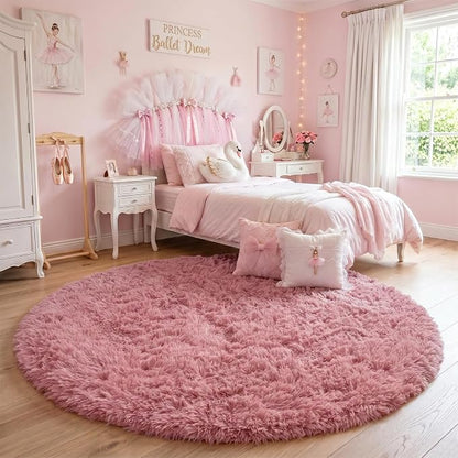 Amdrebio Blush Pink Large Round Shag Rug 6Ft - Image 8