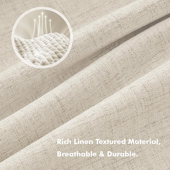 MIULEE 100% Blackout Linen Curtains 42 x 96 Inch Light Ivory 2 Panels | Thermal - Image 3