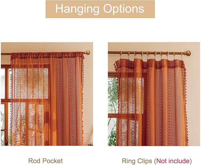 Sutuo Home Terracotta Boho Sheer Curtains 72 inches Long - Image 4