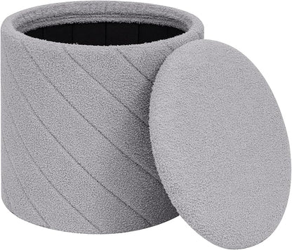 PINPLUS Ottoman with Stroage Round Boucle Ottoman and Tray Sherpa Removable - Image 7