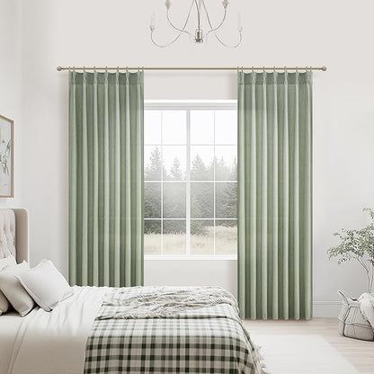 Memory Trained Pinch Pleated Linen Sage Green 100 Inch Long Sheer Curtains | - Image 5