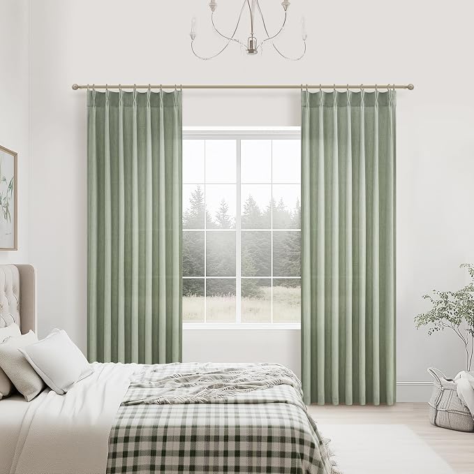 Sage Green Pinch Pleated Floor to Ceiling 102 Inch Long Curtains - Image 6
