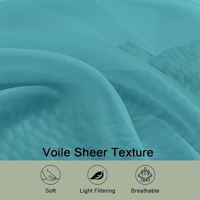 Turquoise Sheer Curtains 72 Inches Long 2 Panels Set, Transparent Voile Sheer - Image 5