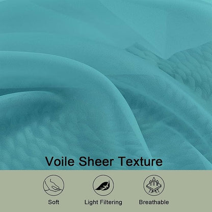 Turquoise Sheer Curtains 72 Inches Long 2 Panels Set, Transparent Voile Sheer - Image 5