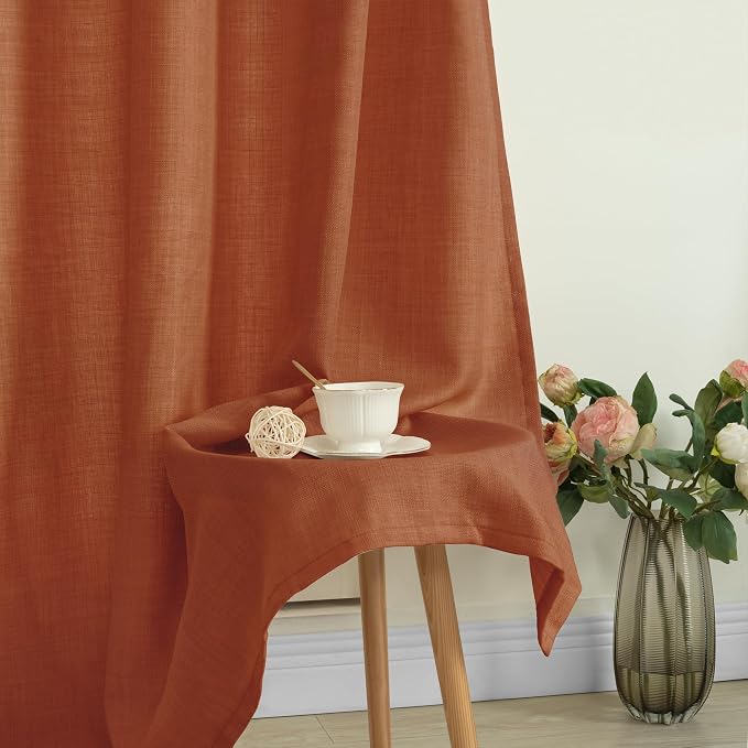 Terracotta Linen Curtains for Living Room 102 Inch Length 2 Panels | Rust Fall - Image 8