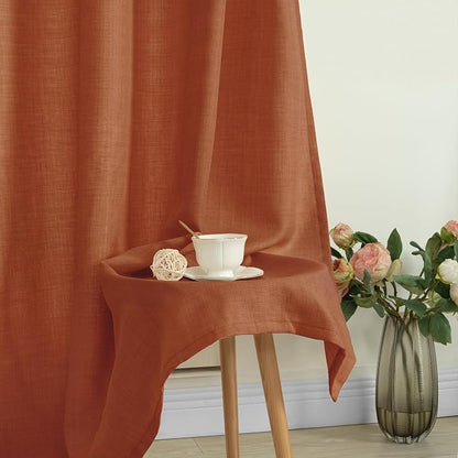 Terracotta Linen Curtains for Living Room 102 Inch Length 2 Panels | Rust Fall - Image 8