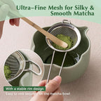Matcha Set, 8Pcs Floral Ceramic Matcha Set with Matcha Whisk, Holder, Scoop, Scoop Rest, Sifter, Spoon and Tea Towel - Thoughtful Matcha Whisk Set Gift for Matcha Lovers (Green)
