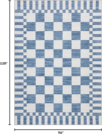 GarveeHome 8x10 Area Rugs Geometric Washable Modern Dark Blue Checkered Rug | - Image 2