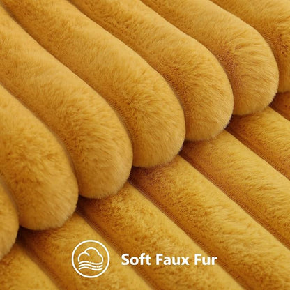 decorUhome Fall Faux Fur Throw Pillow Covers 18x18 Set of 2 Mustard Yellow | - Image 2