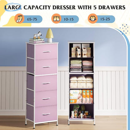 WLIVE Fabric Dresser for Bedroom, 5-Drawer Tall Dressers, Storage Organizer - Image 4