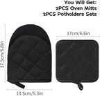 Oven Mitts and Pot Holders Set, Pack of 4, Heat Resistant Silicone Kitchen Mini Oven Mittens for 500 Degrees, Mini Oven Gloves and Hot Pads for Baking Grilling Barbecue Microwave Machine Washable