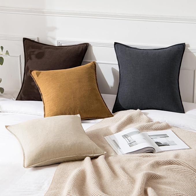 MIULEE Decorative Linen Euro Sham Pillow Covers 24x24 Hazel | Boho Farmhouse​ - Image 5