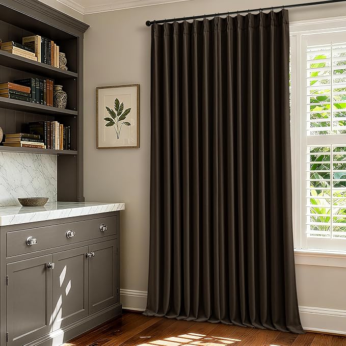 Dark Brown Pleated Double Layer Thick Linen Curtains 90 Inches Long | - Image 8