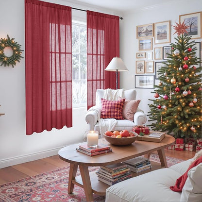 BGment Burgundy Linen Curtains 63 Inches Long - Image 2